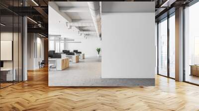 White open space office interior, mock up wall Wall mural