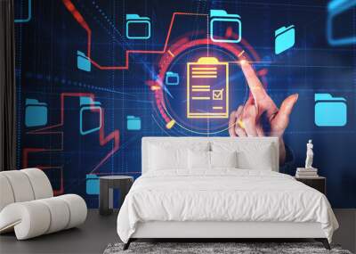 Woman hand using document management system interface Wall mural