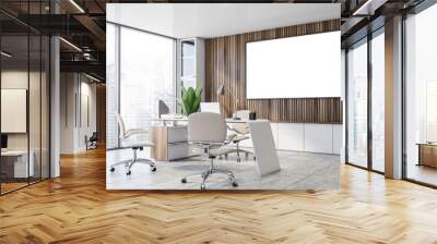 Wooden panoramic CEO office corner with poster Wall mural