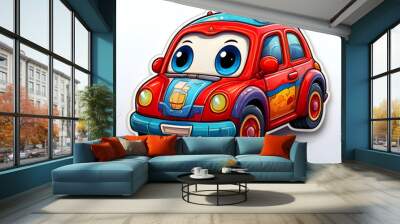 red car isolated on white sticker Wall mural