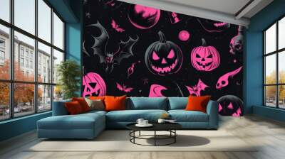 Stylish Halloween designs in black and pink for cards, banners, social media, and printing. Wall mural