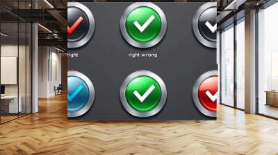 This set includes check mark icons, like a checkbox, right and wrong buttons, and yes/no symbols. The icons are green for 