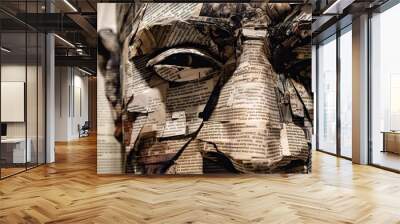 An image of a person's face made of book pages, with different stories and genres forming the different features and expressions - Generative AI Wall mural