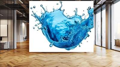 Blue liquid water splash isolated white background. Generative Ai Wall mural