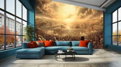 Coming of Jesus Christ. The Revelation of Jesus Christ, the Jerusalem of the Bible. The Rapture of the Church. Wall mural