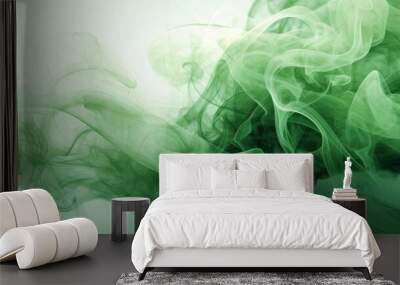 Digital wallpaper featuring multiple green and white smoke elements, creating a captivating and ethereal composition. Generative Ai Wall mural