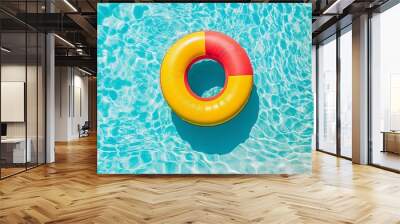 inflatable ring colorful in pool on sunny day. Relaxation lifestyle concept. Leisure lifestyle concept. Color background. Wall mural