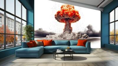 Nuclear explosions and mushroom cloud. Isolated on white background. Generative Ai Wall mural