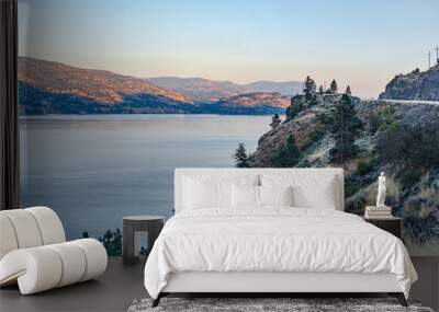 Scenery overview of Okanagan lake on summer sunset Wall mural