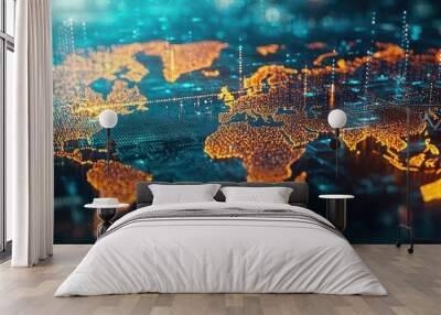 Abstract representation of economic policy impacting global trade routes, concept of international economic relations Wall mural