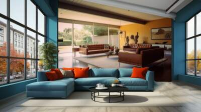 illustration of mid-century modern luxury house interior design, Generative AI Wall mural