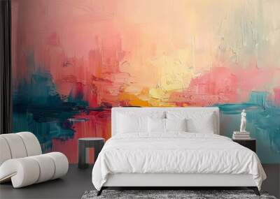 A soothing abstract piece, with thick gentle strokes of paint in soft pastels.  Wall mural