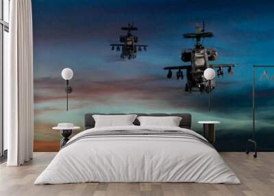 Military gunships flying with dramatic sky Wall mural