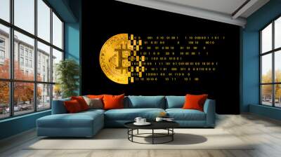 Bitcoin with technology binary code.  Digital binary data and secure data with number 0 and 1. Cryptocurrency future Technology background for hackathon and other digital events. digital currency   Wall mural