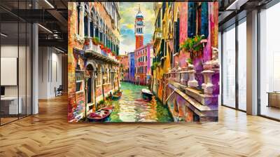 city grand canal. Venice water street. hyper realistic. watercolors paint Wall mural