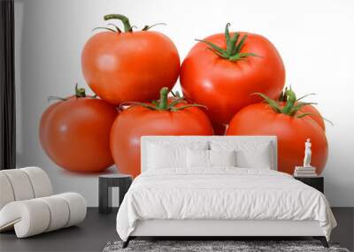 Closeup of tomatoes on the vine isolated on white Wall mural