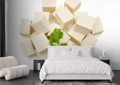 Closeup tofu isolated on white background Wall mural