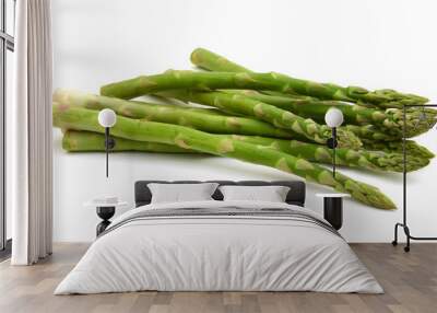 Delicious fresh green asparagus on white background Wall mural