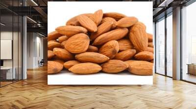 Heap of almond nuts isolated on white background Wall mural