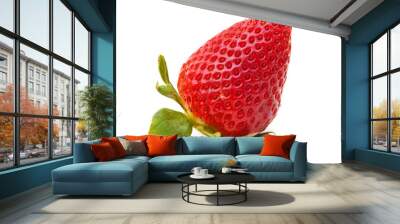 strawberry berry with green leaf isolated on white background Wall mural