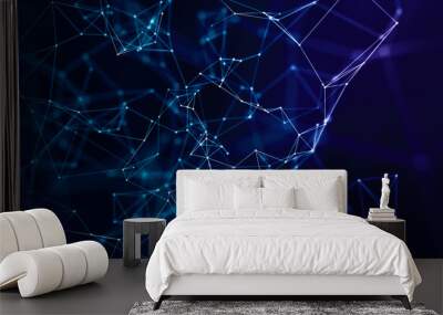 Abstract geometric background connecting dots as plexus in blue and purple. Wall mural