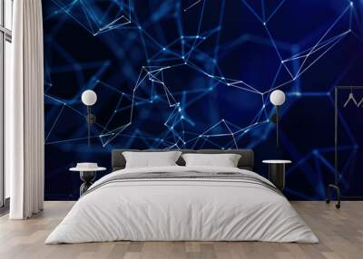 Abstract geometric plexus with triangular cells connecting dots background in blue and purple. Wall mural