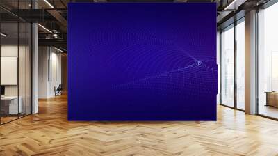 Abstract wave particles on blue purple cyberpunk background. Wall mural