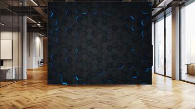 Background abstract black with lights blue in hexagon, wallpaper futuristic Wall mural