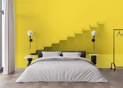 Stairs going upward with Yellow background. Business rise, forward achievement. Wall mural