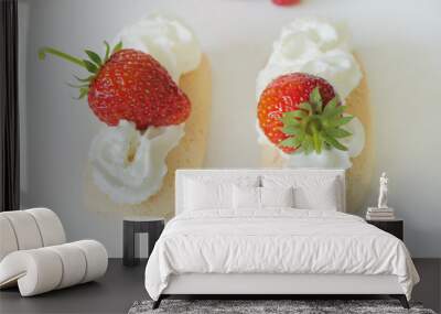 Biscuits with Cream and Strawberries isolated on a White Background Wall mural