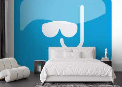 Blue speech bubble with white Scuba Diving icon on white backgro Wall mural