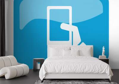 Blue speech bubble with white Smartphone  icon on white backgrou Wall mural