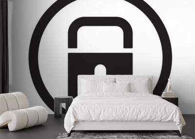 Flat black Lock web icon in circle on white background Wall mural