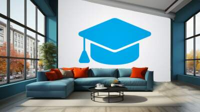 Flat blue Graduation Cap icon Wall mural