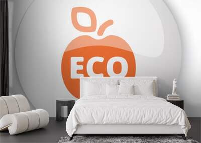 Glossy white web button with orange Apple icon on white backgrou Wall mural