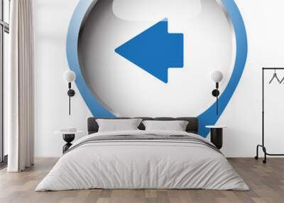 Map pin symbol with Arrow Left icon. Blue symbol on white backgr Wall mural