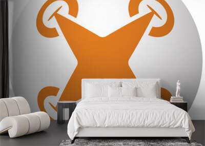 Orange Drone Quadcopter icon on sphere isolated on white backgro Wall mural