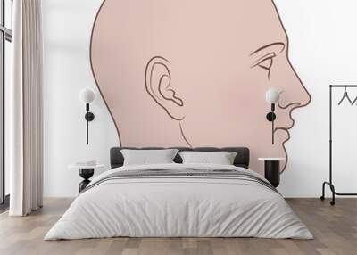 Hand drawn androgynous, gender-neutral human head in profile. Flat vector isolated on white background. Wall mural