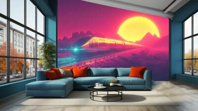 Geometric Lines and Neon-Lit Desert in a Sleek Retro-Futuristic Poster Wall mural