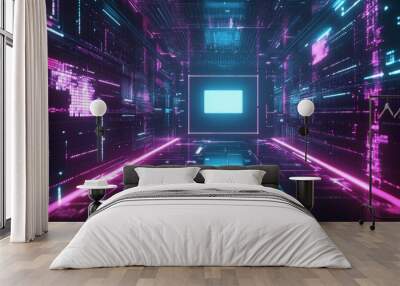 High-Tech Cyber Monday Design with Glowing Grid Lines Wall mural