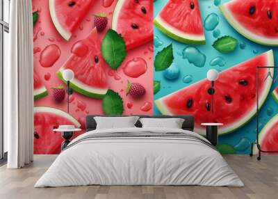 Watermelon mint contrast pattern, Generative AI Wall mural