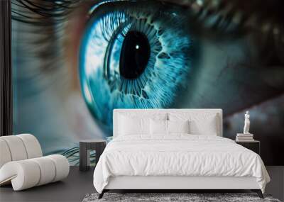 Ultra-Realistic Macro Shot of a Blue Eye, Detailed Iris Texture, Human Vision Concept Wall mural