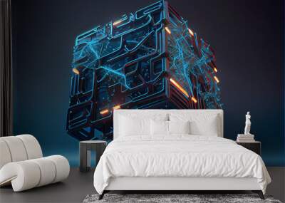 Big data network structure blockchain technology. Blockchain Network System. Blockchain Network System. Big data storage processing, Cloud data, Internet Security, and Digital Technology. AI generated Wall mural