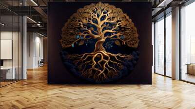 golden tree of life with roots. afterlife concept.  Wall mural