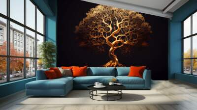 golden tree of life with roots. afterlife concept.  Wall mural