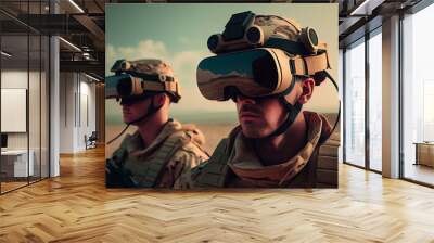 MiIlitary VR technology. soldier wearing virtual reality glasses. Wall mural