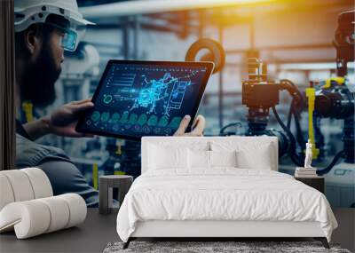 Smart factory Process Automation engineer using laptop for smart factory automation software Wall mural