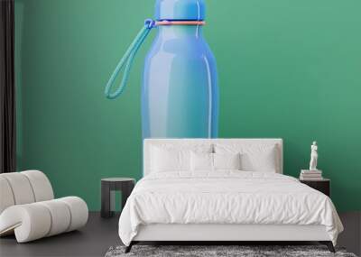 3D blue water bottle with a pink lid and a blue strap, 3D render Wall mural