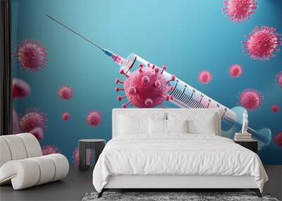 3D Conceptual Visualization of  Virus and Vaccine Syringe, Immunization Against virus Wall mural