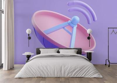 3D pink and blue satellite dish with a purple background, 3D Illustration Wall mural